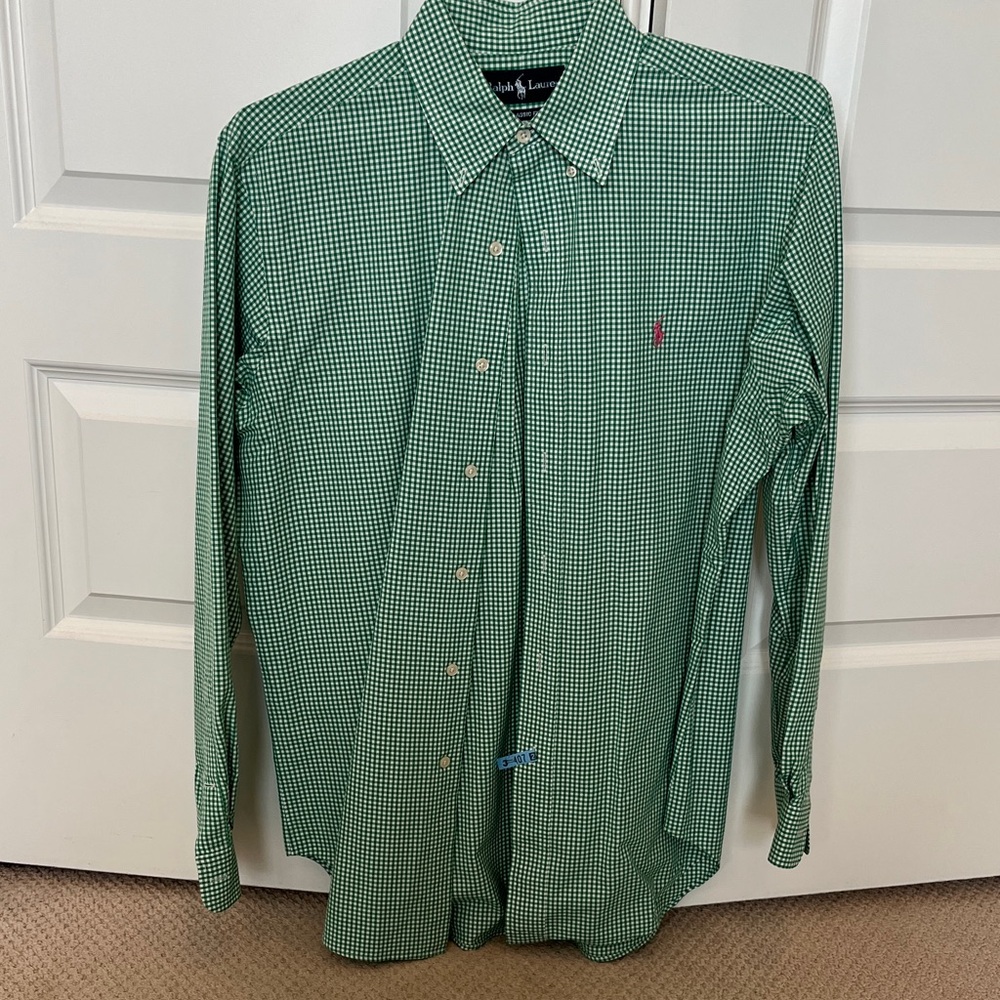 Ralph Lauren Men's Classic Fit Green Gingham Shirt Size M